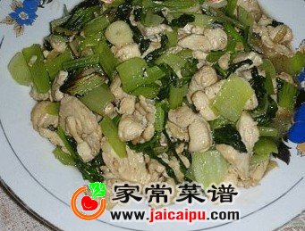 蒜香油菜炒鸡片